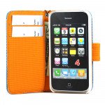 Wholesale iPhone 4S / 4 Anti-Slip Flip Leather Wallet Case with Stand (Blue-Orange)